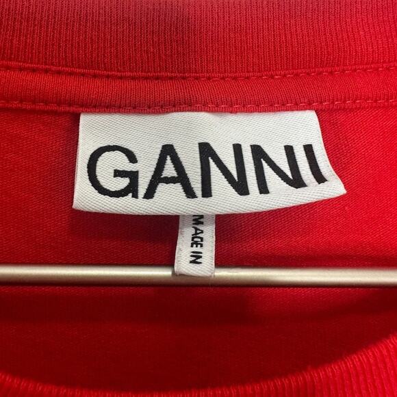 Ganni Software Red Logo Crew Neck Tee Size Small - Picture 5 of 10